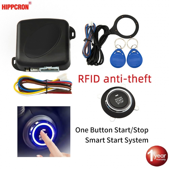 Hippcron Car Alarm Start Stop Button Engine RFID Keyless Entry System Push Button Starter Stop Auto