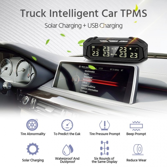 E-ACE Car TPMS Tire Pressure Monitoring System Auto Display Alarm Monitoring USB Charging Temperature Alert With 6 Sensors