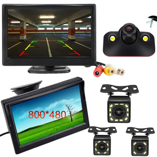 5 Inch Goods for Car Monitor TFT LCD Digital 800x480 16 to 9 Screen 2 Way Video Input or Wireless Reverse Rear View Camera Parking