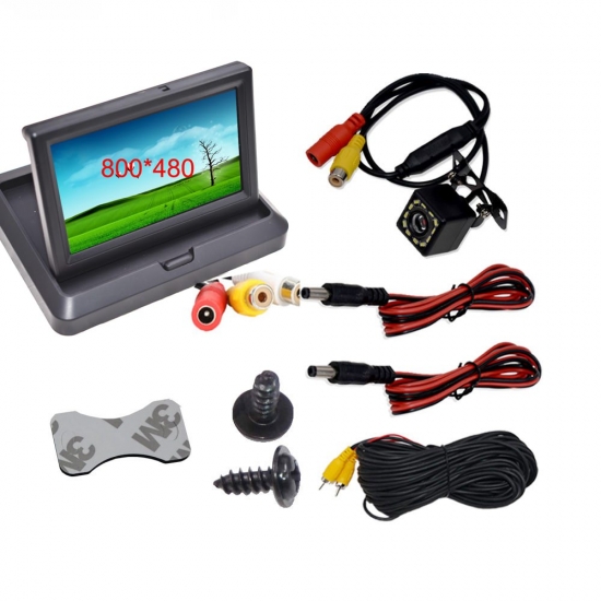 5 Inch 800x480 TFT LCD Foldable Car Monitor Reverse Parking And 12 LED Night Vision Rear View Camera