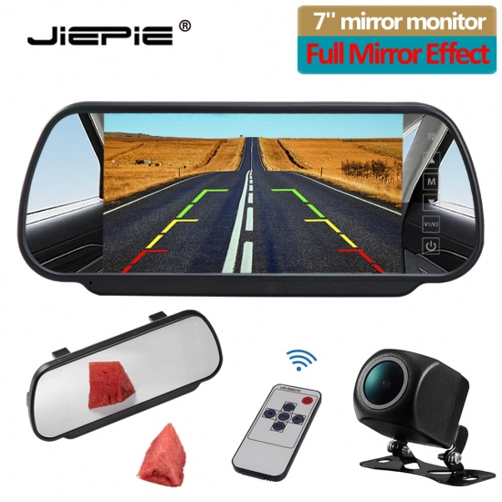 Jiepie 7 Inch Reversing Camera Monitor Kit Car Rear View Parking White Mirror Monitor With Night Vision Rear View Camera