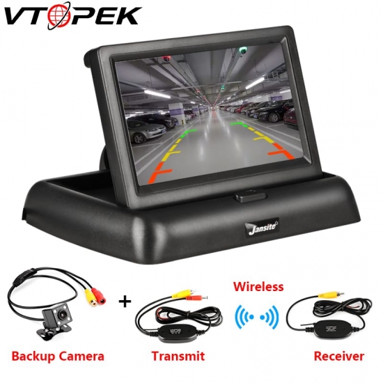 Vtopek 4.3 Inch LCD Foldable Car Monitor TFT Display Reverse Rear View wireless Camera Parking System With screen Reversing