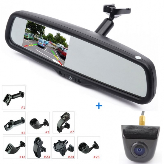ANSHILONG 4.3 inch LCD Car Rear View Interior Replacement Mirror Monitor with Reverse Backup Parking Camera System Kit And Bracket