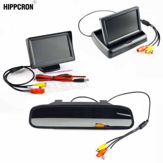 Hippcron LCD Car Monitor 4.3/5 Inch TFT Display Desktop Foldable  Mirror 4.3 or 5 inch Video PAL/NTSC Auto Parking Rearview Backup
