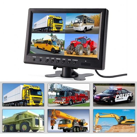 Podofo Vehicle Car Rear View 9 Inch LCD Monitor 4CH Quad Split Screen Truck Caravan Van Motorhome Camper Parking Camera