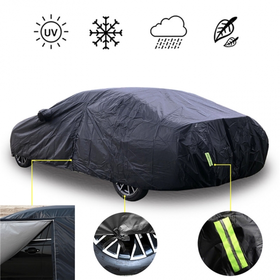 Universal Full Car Covers Outdoor Waterproof Sun UV Rain Snow Protection Black Car Case Cover S-XXL SUV/Sedan Car Zipper Design