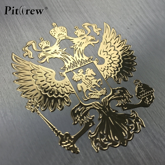 PITREW Russian Coat of Arms Sticker Nickel Metal Car Stickers Decals Russian Federation Eagle Emblem for Car Styling