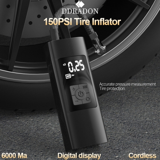 150PSI Rechargeable  Air Pump 6000mA Tire Inflator Cordless Portable Compressor Digital Car Tyre Pump for Bicycle Tires Balls