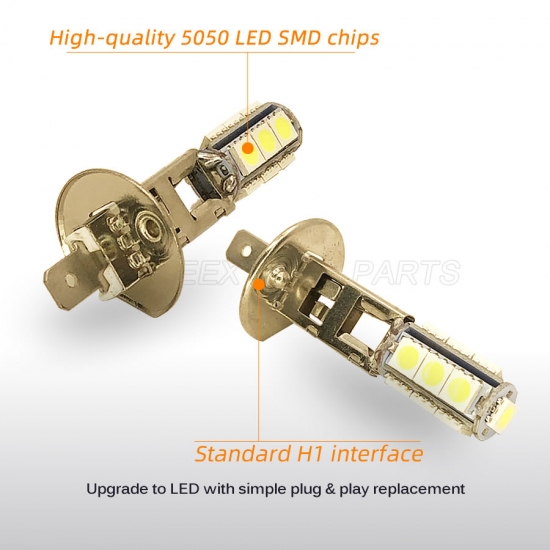 1 Pcs H1 High Power 13 SMD 5050 LED Bulb White Car Auto Headlight Fog Head Lights Lamp DC 12V