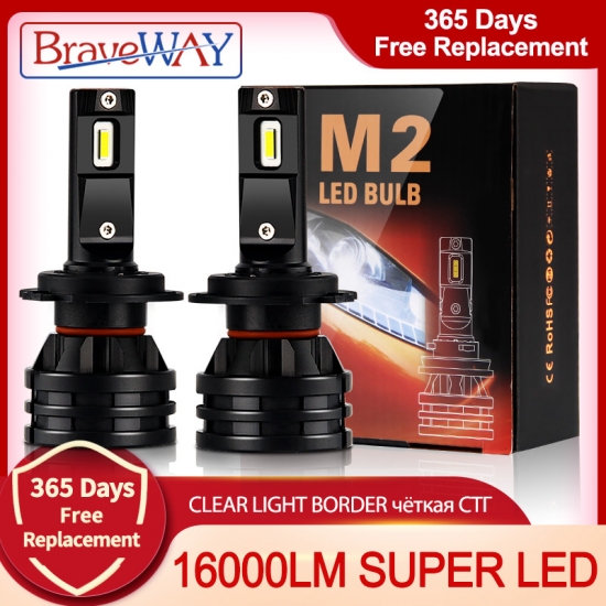 BraveWAY Car Lights H4 LED H7 16000LM H1 H3 H8 H11 LED Atuo Lamp for Car Headlight Bulb HB3 HB4 9005 9006 Turbo LED Bulbs 12V