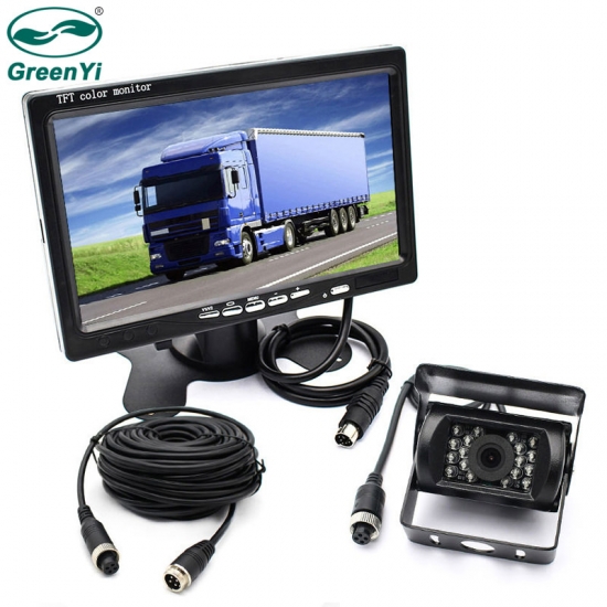 GreenYi Vehicle IR LED Back up Reverse Camera 4 pin Connector 7 Inch LCD Color TFT Rear View Monitor 800x480 for Bus Truck RV