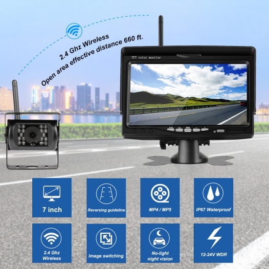 High Definition Wireless Truck Car Monitor 7 Inch CMOS IR Night Vision Reverse Backup Wifi Camera Parking System