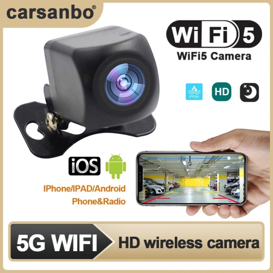Carsanbo HD WIFI5 Night Vision Camera Car Wireless Waterproof Wifi Reversing Camera 5V USB 12V Support Android IOS and Radio