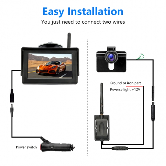 Wireless Reversing Camera 4.3 Inch Monitor IP68 Waterproof Backup Camera Stable Signal Reverse Camera Kit Car Rear View Camera|