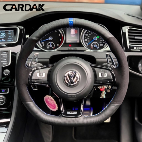 CARDAK Black Suede Leather Car Steering Wheel Cover for Volkswagen Golf 7  MK7 GTI R VW Polo Scirocco 2015 2016