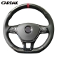 CARDAK Hand-stitched Black Carbon fiber Leather Suede Steering Wheel Cover for Volkswagen VW Golf 7 Mk7 New Polo Jetta Passat B8