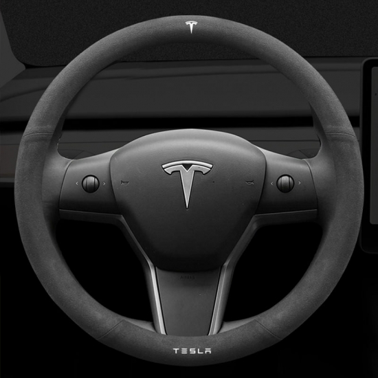 Suede Steering Wheel Cover Sweat Proof Comfortable Round and D-Shape Dedicated For Tesla Model 3/X/Y/S