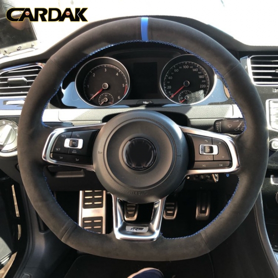 CARDAK Custom Suede Car Steering Wheel Cover for Volkswagen VW Golf 7 GTI Golf R MK7 VW Polo GTI Scirocco 2015 2016