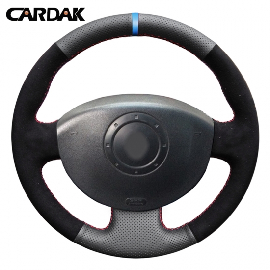 CARDAK Artificial Leather Black Suede Car Steering Wheel Covers for Renault Megane 2 2003-2008 Scenic 2 2003-2009 Kangoo 2008