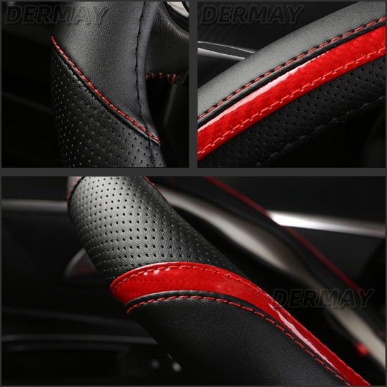Peugeot 2008 2013-2018 year Car Steering Wheel Cover Carbon Fiber Leather