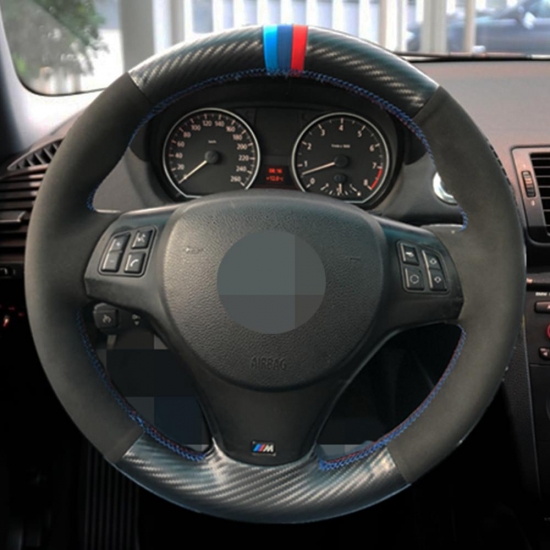 Car Steering Wheel Cover Hand-stitched Black Suede Black Carbon Fiber For BMW M Sport M3 E90 E91 E92 E93 E87 E81 E82 E88