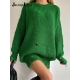 Jacuqeline O Neck Oversized Mini Knitted Women Sweater Dress 2022 Autumn Winter Long Sleeve Elegant Street Casual Loose Dresses