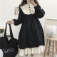 2022 Autumn Womens Dresses O-Neck High Waist Slimming Contrast-Color Ruffled Sweet Lolita Dress Kawaii Clothing