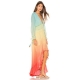 Womens Summer Bohemian Dress Printing Gradient Elegant Maxi Dress Patchwork Rainbow Color Party Dress Ruffles Sweet Vestidos