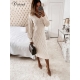 DICLOUD Beige Sweater Dress Woman New Autumn Elastic Long Sleeve V Neck Elegant Hollow Midi Party Dresses Knitted Fashion New