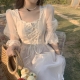 2022 Spring Lace Sweet Elegant Dress Women Evening Party One Piece Dress Korean Kawaii Short Sleeve Dress Female Square Collar