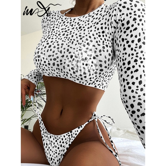 In-X Leopard print 3 pieces set Long sleeves swimsuit womens swimming Sexy bikini 2022 Low waist swimwear women bathing suit