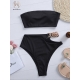 Peachtan Solid Bikini 2022 High Waist Swimwear Female Chain Swimsuit Women Bandeau 2 Pieces Set Sports Bathing Suit Ribbed New