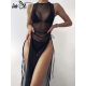 In-X Black 3 Pieces Set High Neck Swimwear Female Swimsuit Cover-ups For Women Skirts Bikini Halter Triangle Bathing Suit 2022