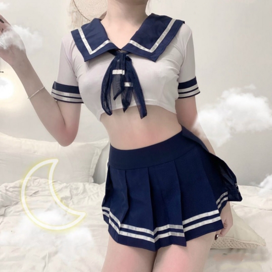Lingerie Role-playing Suit See Through Crop Top and Plaid Mini Skirt Women Schoolgirl Sexy Cosplay Costume Sex Uniforms