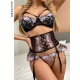 ECTOOKO 2022 Embroidery Transparent Lingerie  Woman Underwear Bra See Through Lingerie Set  3-Pieces