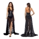 Sexy Lace Mesh Tight Long Dress Slit Faux Leather Female Bodysuit Women Backless Lingerie Transparent Printed Fabric