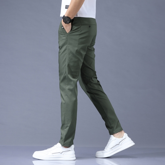 2022 Spring Summer Pants Mens Stretch Casual Slim Fit Elastic Waist Business Classic Trousers Male Black Gray 28-38