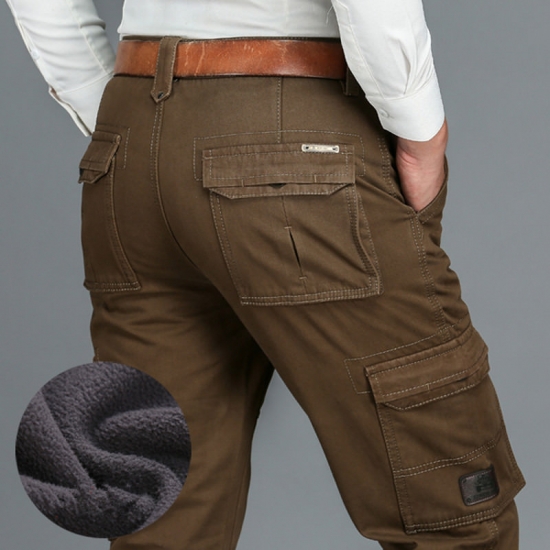 Fleece Warm Cargo Pants Men Clothing  6 Pockets Work Casual Winter Pants Men Military Black Khaki Army Trousers for Male