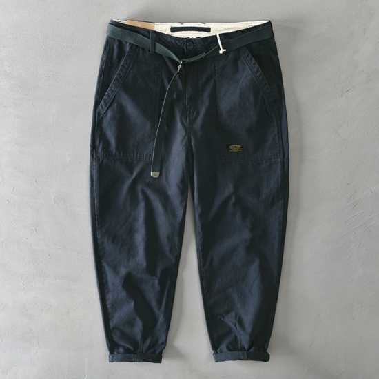2022 Autumn Winter New Pure Cotton Men Cargo Pants Style Male Casual Loose Belt Mid Waist Slim Fit Pencil Trouser GA-Z329