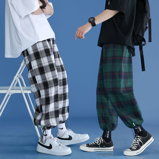 Harajuku Plaid Pants Mens 2022 New Comfortable Loose Streetwear Joggers Korean Casual All-match Trendy Flannel Wide Trousers