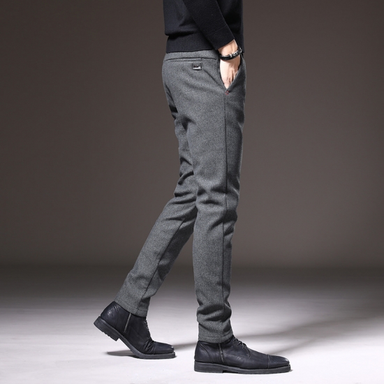 Jeywood 2022 Winter New Mens Warm Casual Pants Business Fashion Slim Fit Stretch Thicken Gray Blue Black Cotton Trousers Male