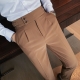 2022 New Design Men High Waist Trousers Solid England Business Casual Suit Pants Belt Straight Slim Fit Bottoms White Clothing