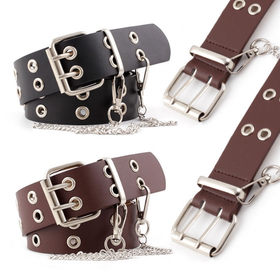 Fashion Alloy Women Men Belts Chain luxury PU Leather New Style Pin Buckle Jeans Chains Decorative Ladies Retro Casual Punk