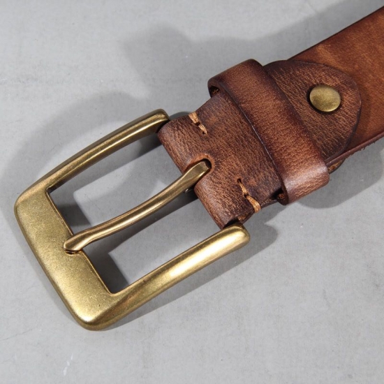 Vintage Luxury Handmade Leather Copper Buckle Mans Belt Cinturon Gotico Cowhide Retro All-match Casual Jeans Soft Belt ABC