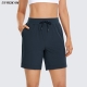 SYROKAN Women Lightweight Athletic Bermuda Drawstring Shorts Elastic Waist Workout Walking Shorts with Side Pockets 7 Inches