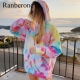 Ranberone Hoodies Women Fashion Tie Dye Print Hoodie Sweatshirt Oversized Drawstring Long Sleeve Winter Streetwear Women Clothes