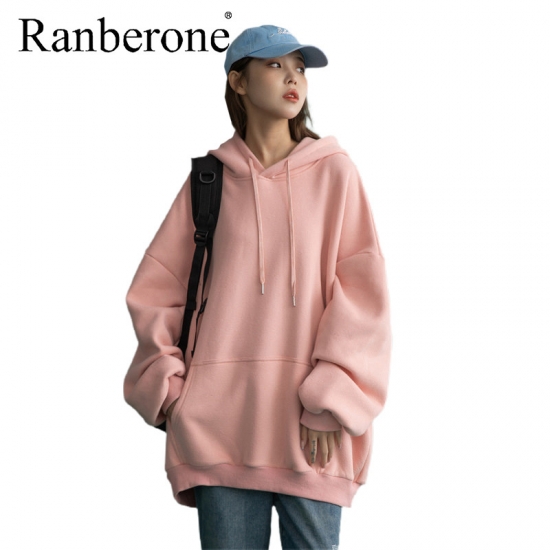 Ranberone Hoodies Women Sweatshirts Long Sleeve Oversize Hooded Warm Tops Casual Pocket Loose Jumper Pullover Jacket Large Size