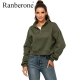 Ranberone Top Female Sports Short Zipper Women Sweatshirts Long Sleeve Workout Sportswear Autumn Spring Casual Hoodie Pocket Top