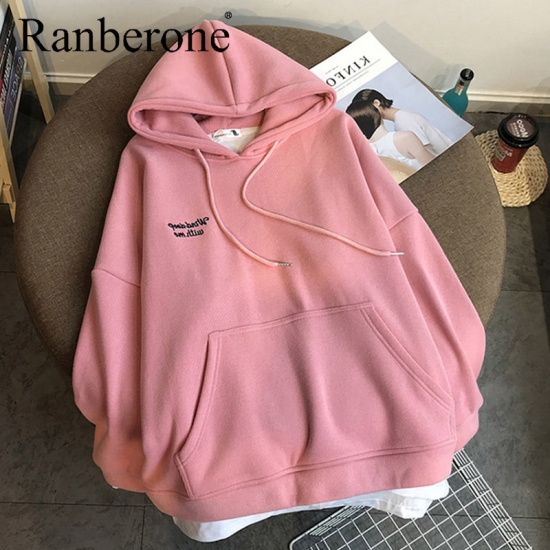 Ranberone Oversize Hoodie Long Sleeve Women Tracksuit Female Hooded Sweatshirts Large Size M-XXL Letter Print Casual Loose Top