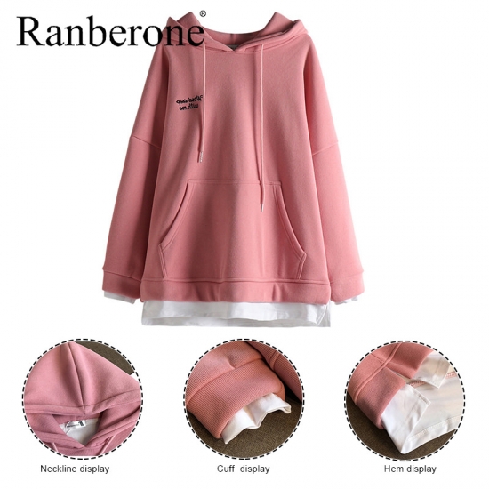 Ranberone Oversize Hoodie Long Sleeve Women Tracksuit Female Hooded Sweatshirts Large Size M-XXL Letter Print Casual Loose Top